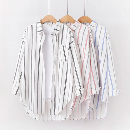 Loose Casual Striped Shirts Women 2025 New Ladies Sweet Simple Style Long Sleeve Print Shirt Female Blouse and Tops Lady Clothes