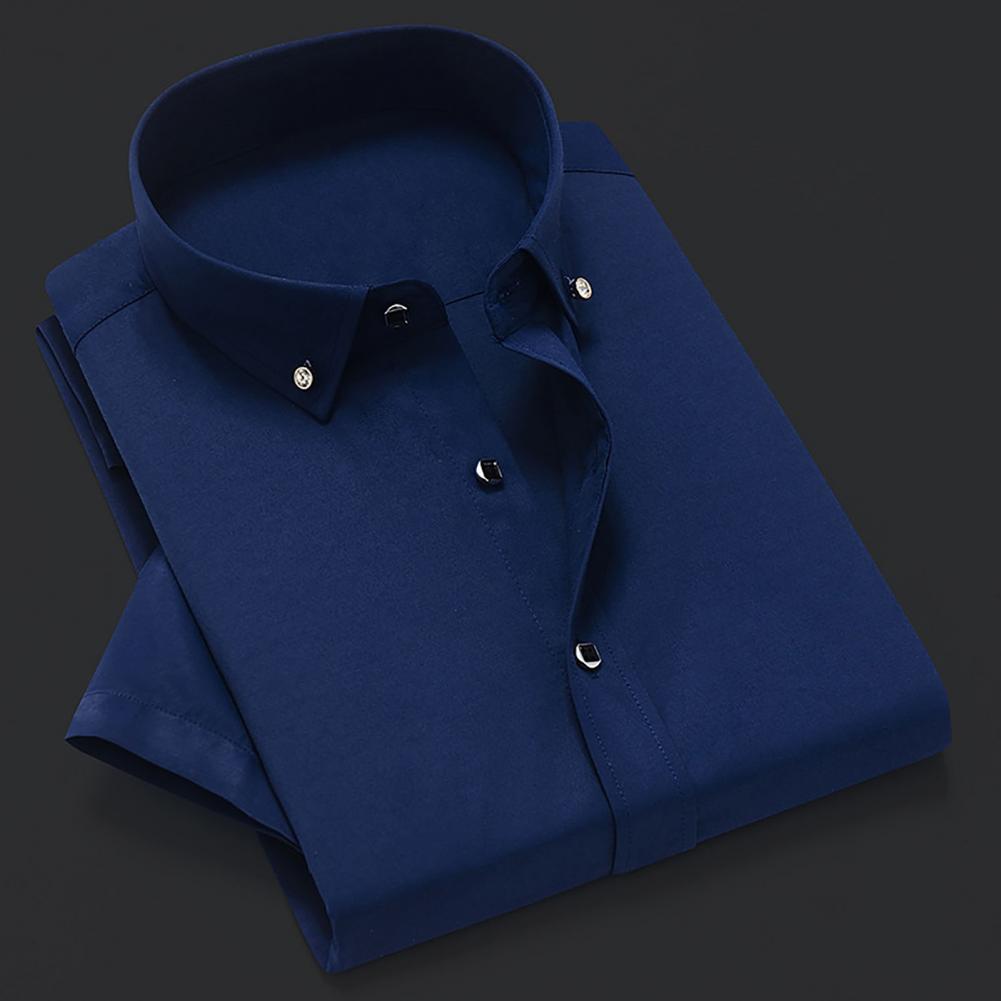 White Men Business Shirt  Pure Colors Breathable Men Shirt Short Sleeve Formal Top