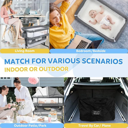 3 in 1 Baby Bassinet, Upgraded Beside Crib with 360° Highly Visible Mesh wall, Comfy Co-sleeper Bassinet with mattress, 5 Level