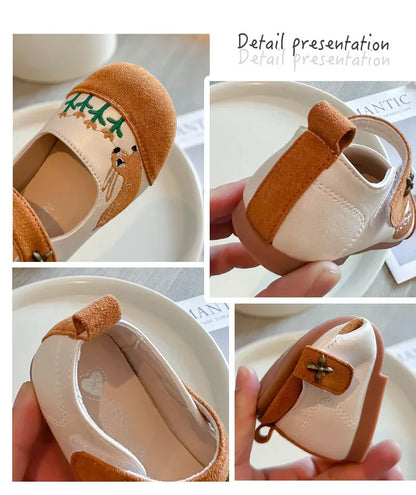 Children Sweet Princess Shoes 2024 New Soft Sole fashion Shoes Girls Casual Flats with Cute Embroidered Rabbit Kids Dance Shoes