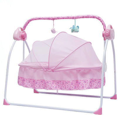 Electric Baby Cradle Auto Swing Rocker Cot Infant Sleeping Bed Swing Crib Kit Timer +Bluetooth Music +Mat +Pillow 5Gears Adjustable