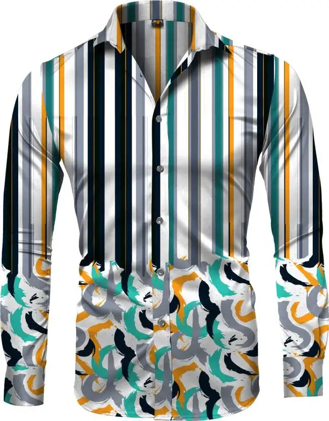 Fashion Irregular Plaid Flower Print Men's Long Sleeve Shirt Casual Party Street Hawaiian Polo Collar Shirt