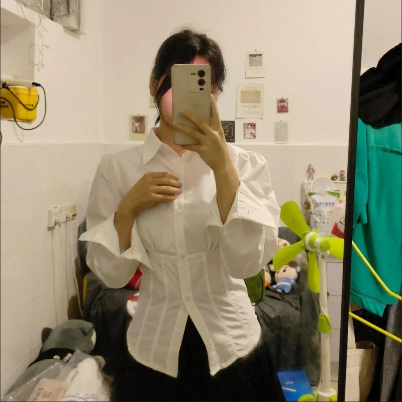 White Shirts Women Slim Sexy Girls All-match Preppy Style Long Sleeve Tops Casual Fashion Girls Classic Camisa Feminine