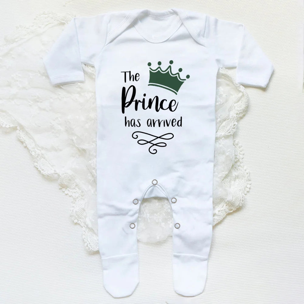 The Prince Has Arrived Print Baby Baby grow Sleepsuit Vest Bodysuit Newborn Boys Coming Home Hospital Clothes Infant Shower Gift