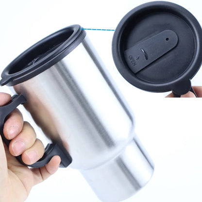 12V Car Heating Cup Car Heated Mug, 450ml Travel Electric Coffee Cup 14oz. Insulated Heated Thermos Mug