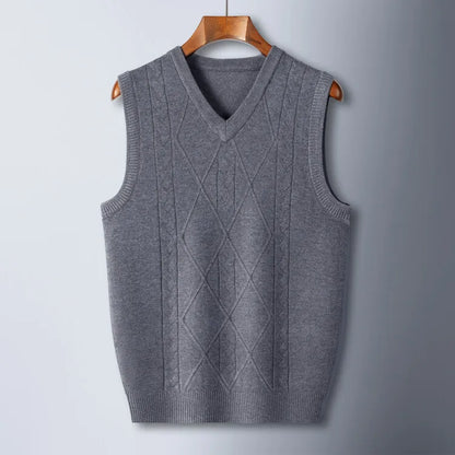 2025 New Trend Men's Business Casual Pullover Wear Warm Sleeveless Wool Knitted Sweater Vest Tops