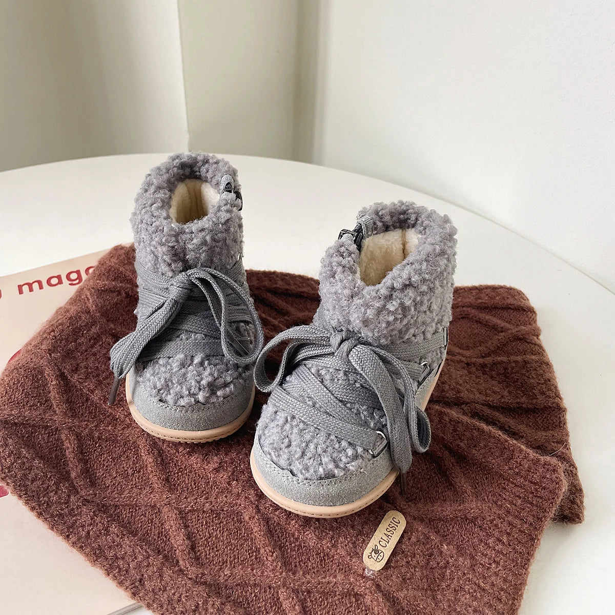 Children Lambswool Snow Boots Baby Cute Warm Winter Infant Shoes Boys Girls Fashion Short Boots With Thick Fur