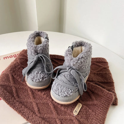 Children Lambswool Snow Boots Baby Cute Warm Winter Infant Shoes Boys Girls Fashion Short Boots With Thick Fur