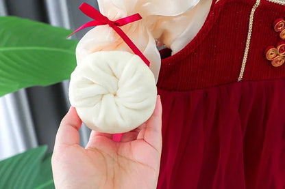 Toddler Baby Girls Dress Autumn  Winter Kids Red Christmas New Year Plush Warm Dress Infant Clothing Set Top+ skirt For 1-4 Years