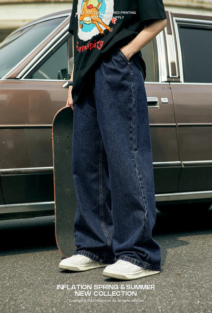 INFLATION Brown Retro Washed Denim Pants Unisex Classic Straight Leg Jeans Male Trouser Plus Size