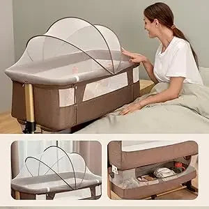 Baby Crib,3 in 1 Baby Bassinet Bedside Crib Adjustable Portable Bed for Infant, Baby Newborn Must Have Bed