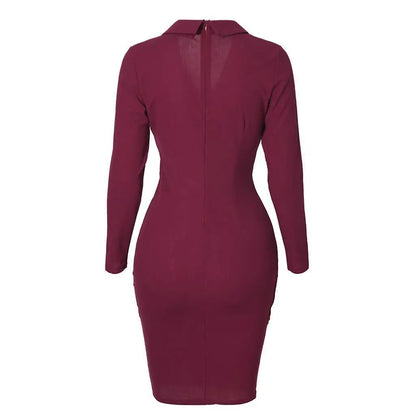 2025  Autumn Winter Fashion Midi Dress Office Lady Long Sleeve Slim Dresses Elegant Bodycon Work Business Pencil Solid Dress