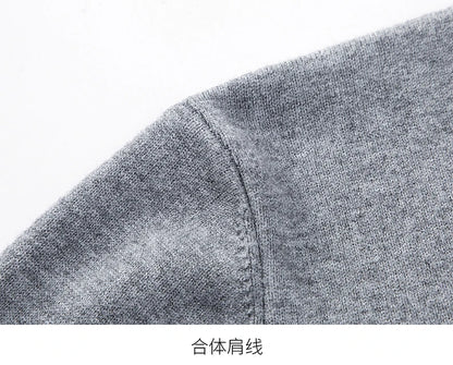 Men's Sweater Fashion Solid Color Warm Sweater Business Casual Heart Neckline Sweater Pullover Men