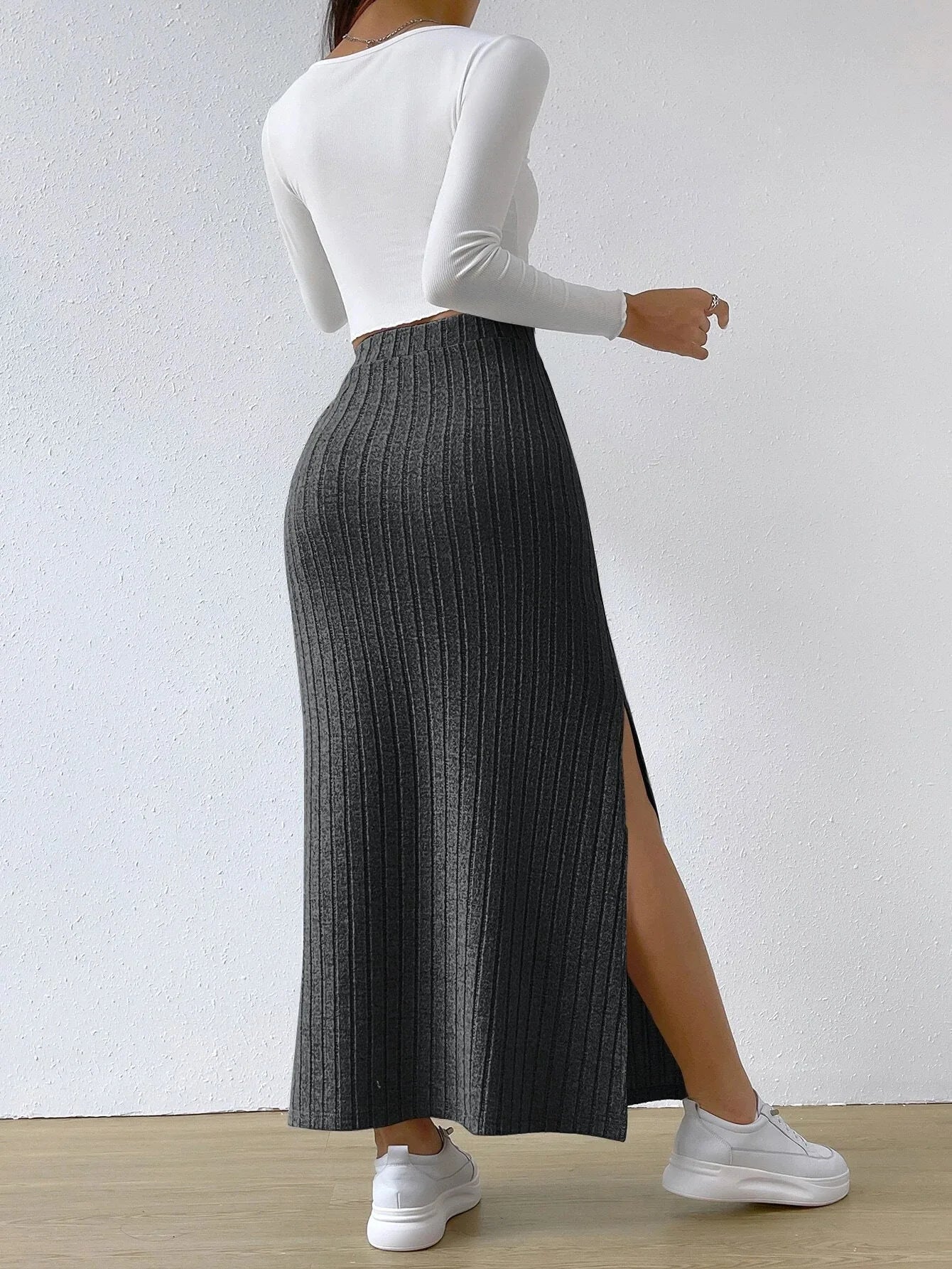 Women's Slit Knitted Skirt 2025 New Solid Color Hip-covering High Waist Side Slim Long Skirt Women's Skirt