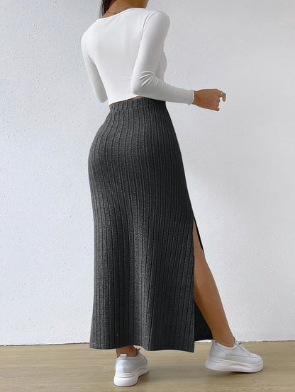 Women's Slit Knitted Skirt 2025 New Solid Color Hip-covering High Waist Side Slim Long Skirt Women's Skirt
