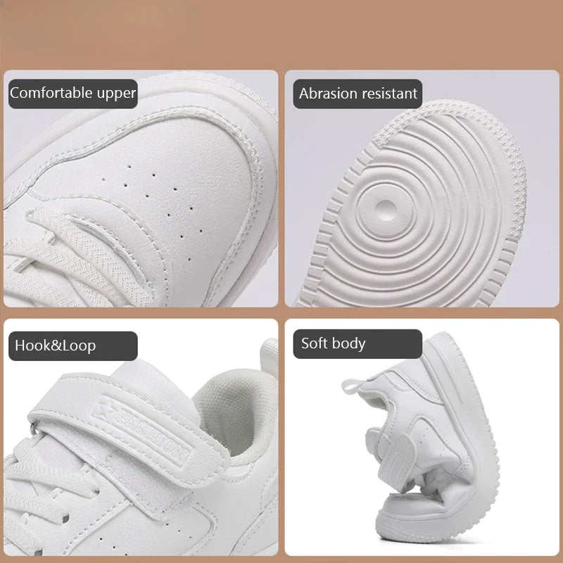 Children Sneaker Boys Casual Shoes Black Leather Flat Student Walking Shoes Non-slip Girl Lightweight Sports Tennis Footwear