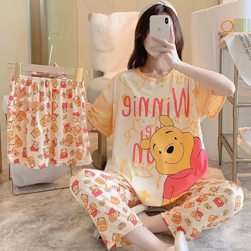Women's New Three-piece Pajamas Home wear Set of Sweet Pajamas Cartoon Leisure Women's Home wear Pajamas Set