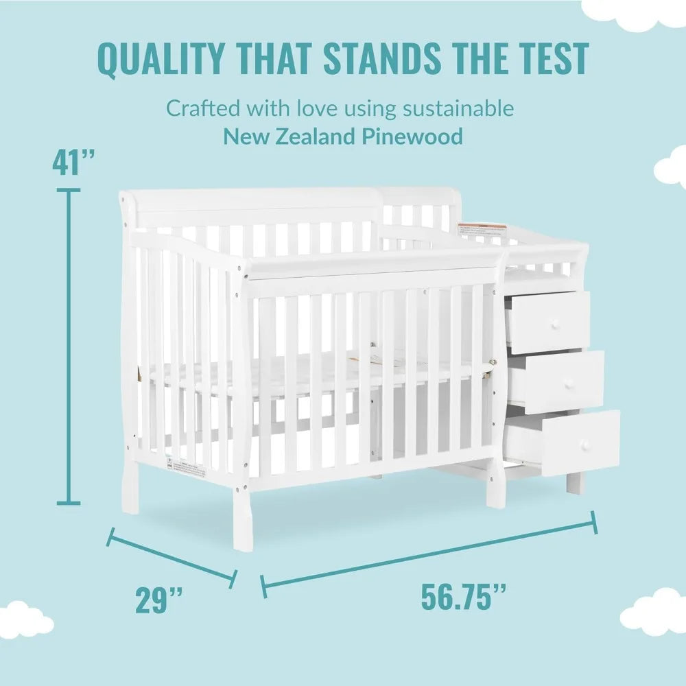 Dream On Me Jayden 4-in-1 Mini Convertible Crib And Changer in White, Greengard Gold Certified, Non-Toxic Finish