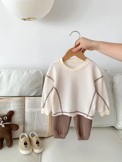 MILANCEL Spring Designer Kids Baby Clothes Casual Boys Suit Cool Infant Blouse And Pants2 PCs Waffle Clothing Set Outfits