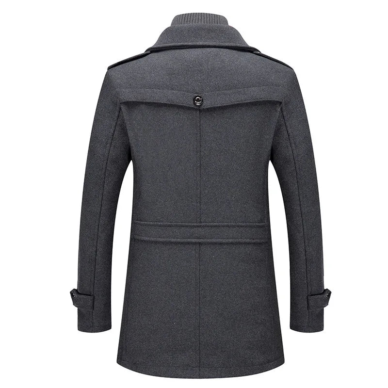 2025 Men's Woolen Coat Middle-aged Double Collar Autumn And Winter Warm Fashion Slim-fitting Woolen Men's Coat Pocket