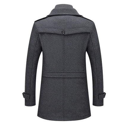 2025 Men's Woolen Coat Middle-aged Double Collar Autumn And Winter Warm Fashion Slim-fitting Woolen Men's Coat Pocket