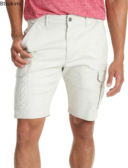 Summer Fashion Casual Tooling Shorts Men's Solid Loose Cotton Multi-pockets Cargo Pants Comfy Beach Sport Short Trousers for Men