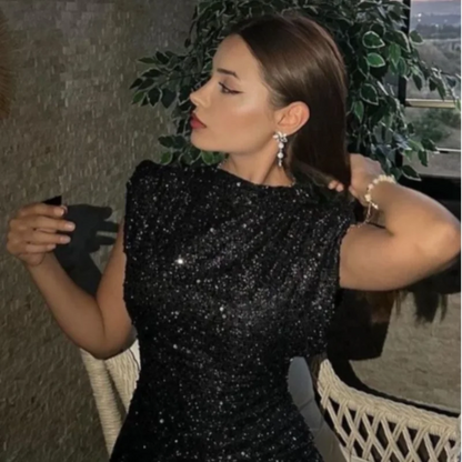 Elegant Woman Black Shiny Sleeveless Mini Dress Sexy Lace Up O Neck Slim Waist Short Dresses New Evening Party Vestidos 2025