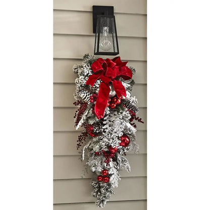 Holiday Wall Door Decoration Christmas Garland Wreath with Red Silver Christmas Ornament Balls