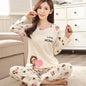 Autumn Thin 2pieces Pijamas Set Women 2025 Cartoon Round Neck Girls Pajamas Sets Honey Boof Full Sleepwear Clothes Sleep Tops