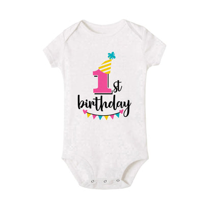 My 1st Birthday Print Baby Romper Infant Bodysuit Newborn Short Princess Sleeve Jumpsuit Baby Girl Birthday Party Outfit Clothes
