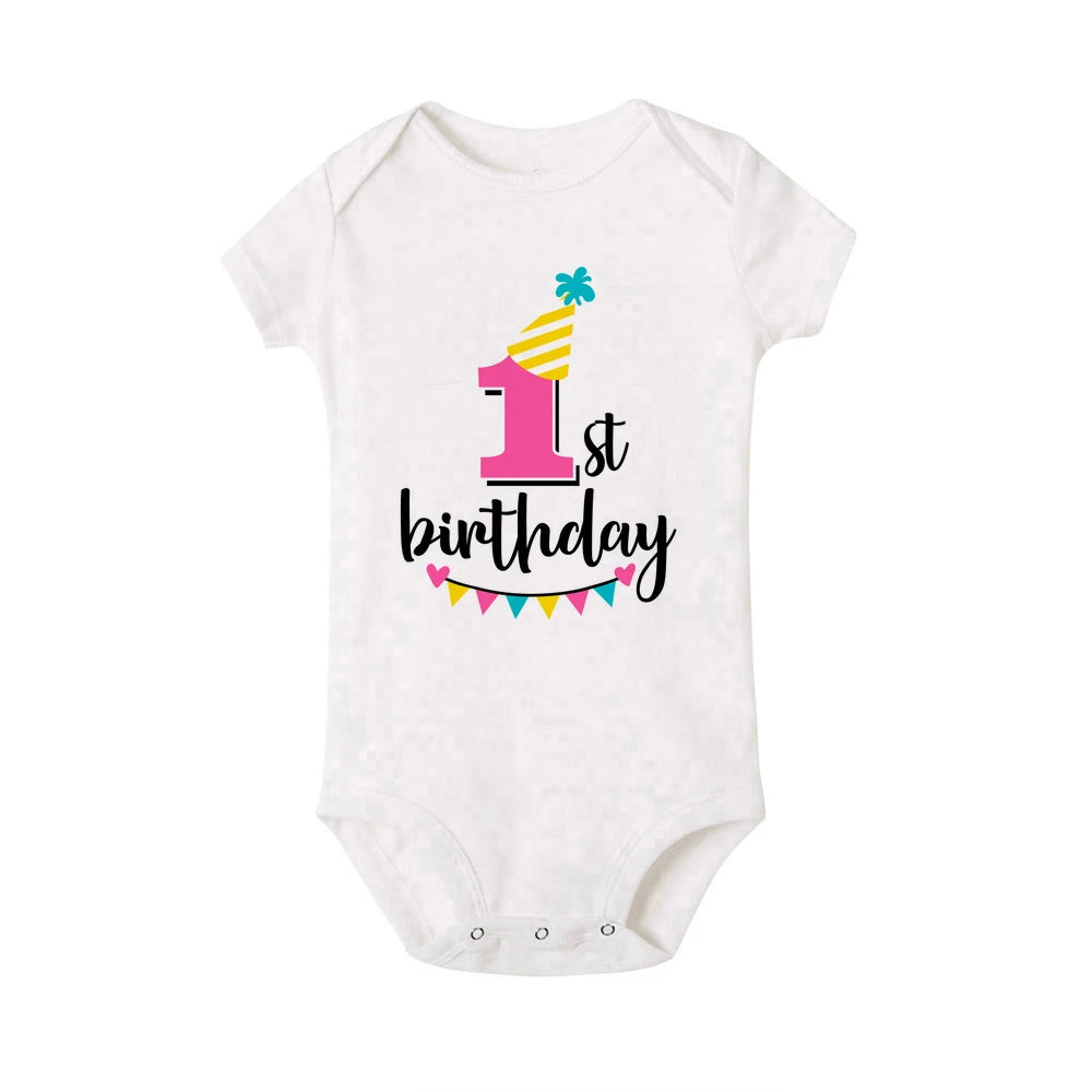 My 1st Birthday Print Baby Romper Infant Bodysuit Newborn Short Princess Sleeve Jumpsuit Baby Girl Birthday Party Outfit Clothes