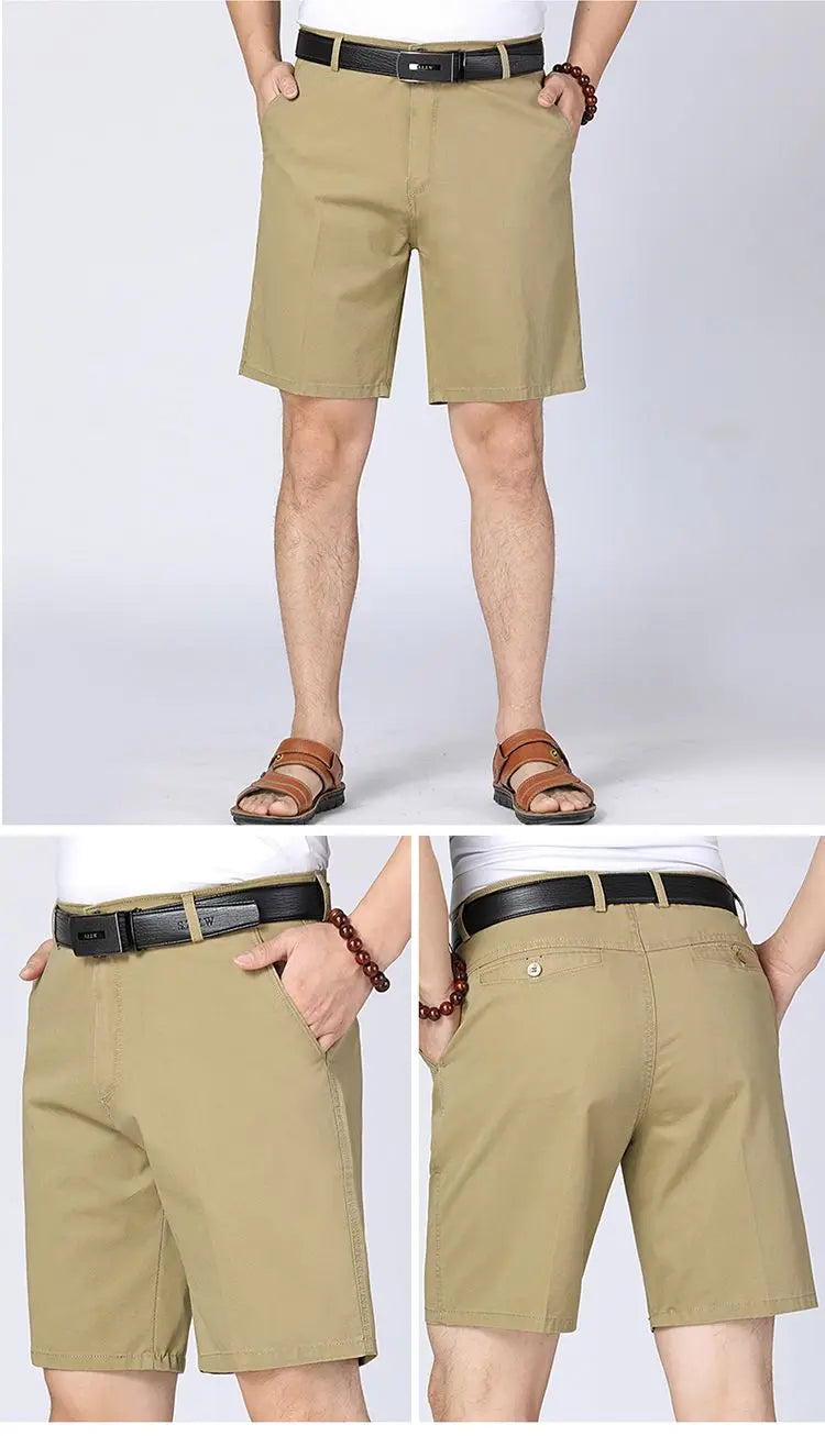 Classic Mens Cotton Shorts Men Stretch Casual Shorts Bermuda Knee Shorts Golf Sports Summer Cool Breathable Shorts Khaki Beige
