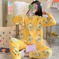 Women's Winter Pajamas Set Fleece Casual Solid Top Thick Warm Sleepwear and Plaid Pants Soft Pijamas Set for Women Home Suit