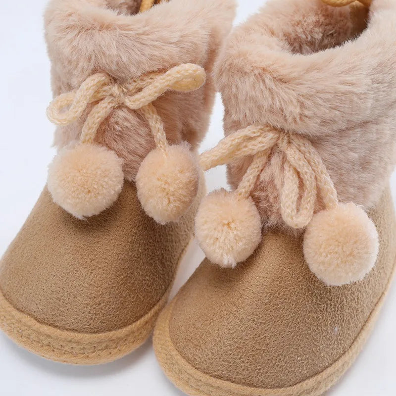 Winter Plus Velvet Snow Booties For Baby Warm Boots Shoes baby Girl Shoes Pompom Soft Sole Indoor Walking Shoe