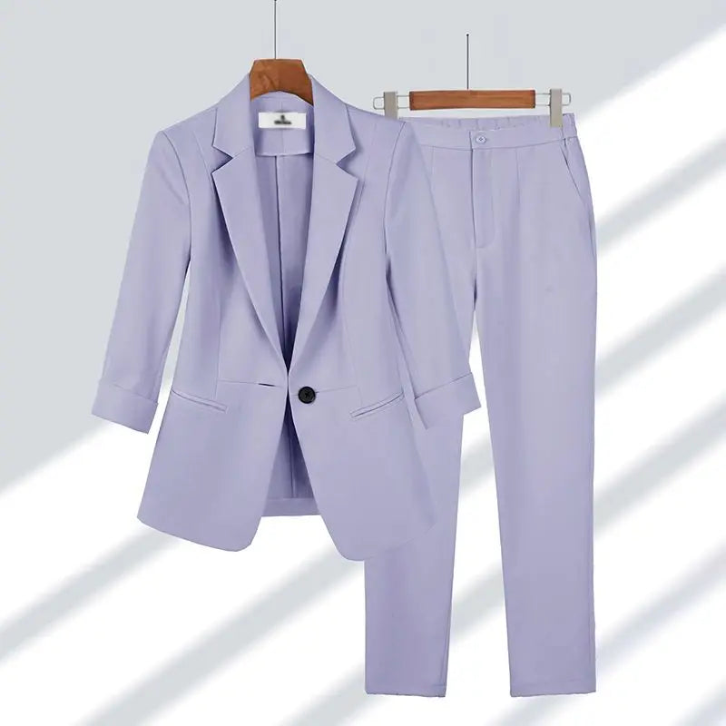 2025 Summer New Thin Jacket Blazer Casual Wide Leg Pants Two Piece Elegant Women's Pants Set Office Outfits Business Clothing