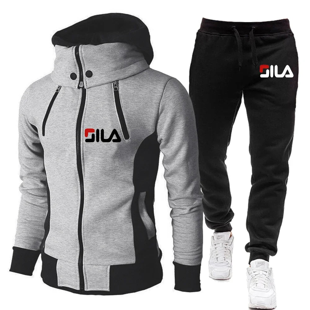 Men's Winter Tracksuit Hoody Hoodies+ Pant High Neck 2-Pcs Set Brand Casual Coldproof Male Sports Cloth Ski Sweat Suit Streetwear