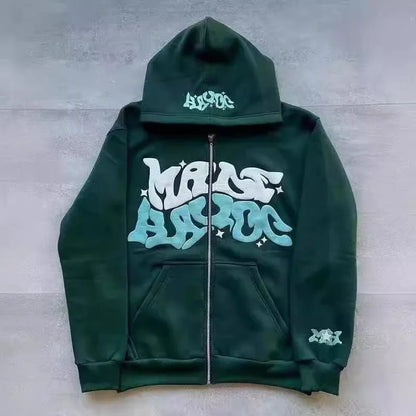 Retro Star and Letter Printed Zipper Hoodies 2025 Spring Autumn Harajuku Y2K Women and Men Fashion Hip Hop Long Sleeve Hooded