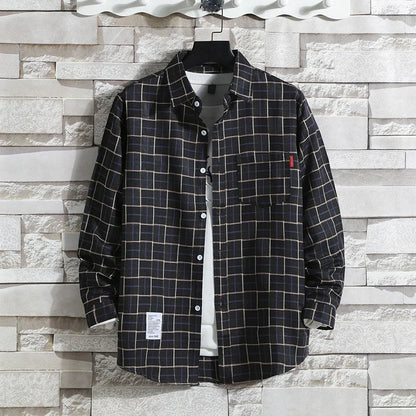 Spring New Korean Style Plaid Shirts Men's Handsome Long-sleeved Loose Casual All-matching Shirt Coats 2025 Trend Men's Clothing