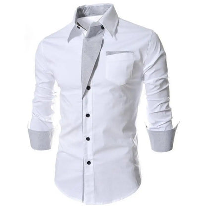 Fashion Slim Fit Men Top Shirt Long Sleeve Stand Collar Color Block Button up Top