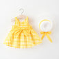 New In Summer Baby Girl Clothes Korean Cute Bow Dot Sleeveless Cotton Princess Dress+ Sunhat Toddler Dresses Sets BC007-1