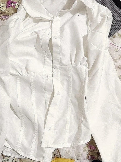 White Shirts Women Slim Sexy Girls All-match Preppy Style Long Sleeve Tops Casual Fashion Girls Classic Camisa Feminine
