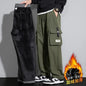 2025 Cargo Pants Men Straight Fit Wide Leg Fleece Lined Trouser Male Winter Fashion Loose Baggy Large Plus Size Warm Streetwear