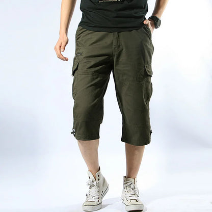 Long Length Cargo Shorts Men Summer Multi-Pocket Casual Cotton Elastic Capri Pants Men Military Tactical Short Hot Breeches 5XL