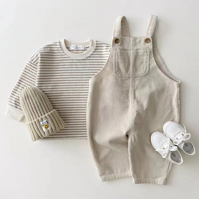 New Autumn Baby Boy Solid Casual Overalls Girls Children Floral Suspenders Jumpsuit Kid Loose Cotton Denim Pants Infant Trouser
