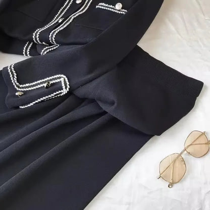 Women Casual Knitted 2 Pieces Sets Korean Cropped Knitwear Sweater Cardigan Tops Conjuntos High Waist Ankle Length Pants Suits