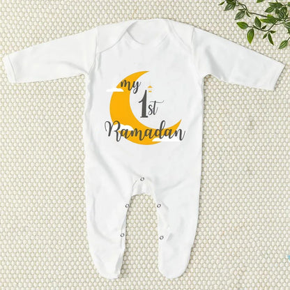 My First Eid/Ramadan Print Baby Sleepsuit Newborn Bodysuit Infant Long Sleeve Romper Ramadan Islamic Muslim Baby Keepsake Outfit