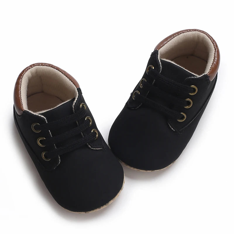Fashionable 0-18M Boys and Girls' Shoes Classic Solid Color Leather Bottom Anti slip Preschool First Step Casual Sports Shoes