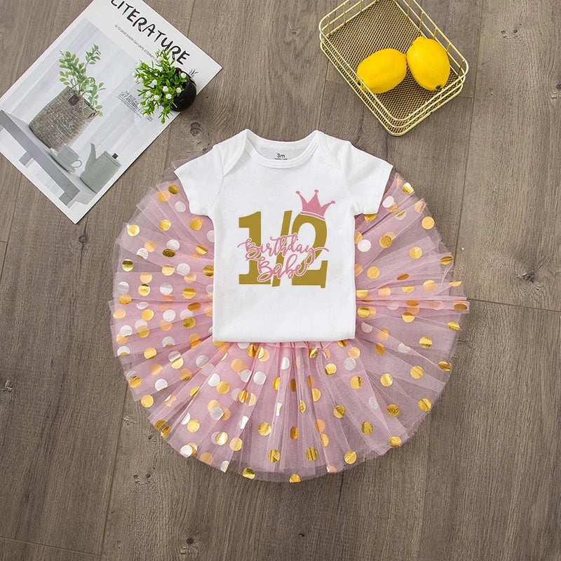 It's My 1/2 Birthday Baby Girls Birthday Outfit Cake Smash Outfit Birthday Party Shirt Tutu + Baby Bodysuits Dress Set Clothes