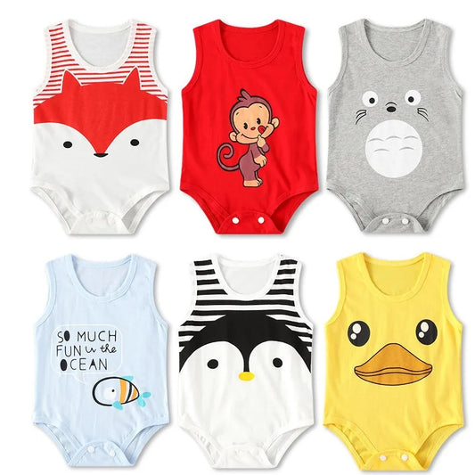 Summer Baby Bodysuit Kids Sleeveless Casual One-Pieces Newborn Boy Girl Cartoon Animal Romper Toddler Jumpsuit Clothes 0-2 Years