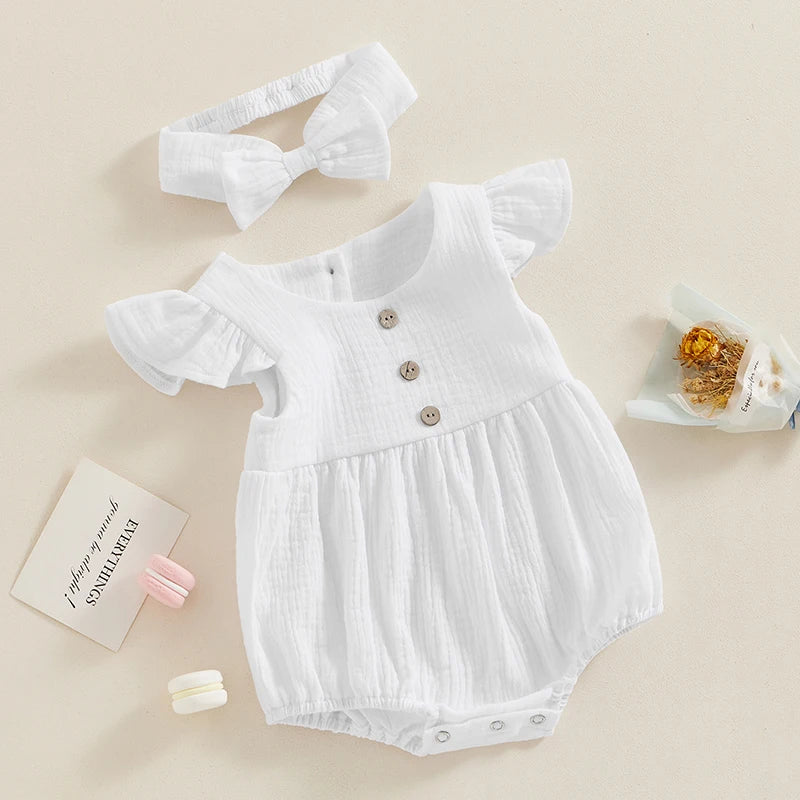 0 to18 Months Baby Girl Clothes White Romper Cute Newborn Clothes Cotton Linen Bodysuit Spring Infant Outfit Baby Items